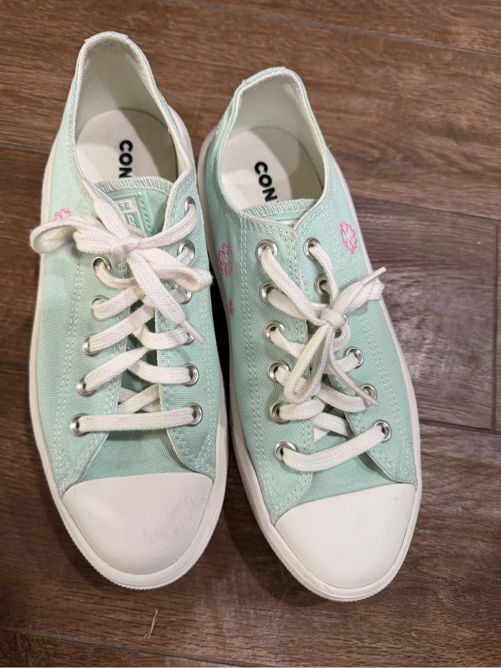 New Converse Pastel Mint Low Top Sneakers with Pink Accents